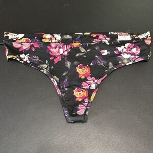 Lane Bryant Cacique Comfort Bliss Thong Size 26/28 Nylon Black Pink Floral NWT